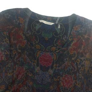 Soft Surroundings PL Scoop‎ Neck Black Floral Knit Tunic 3/4 Sleeve 37678